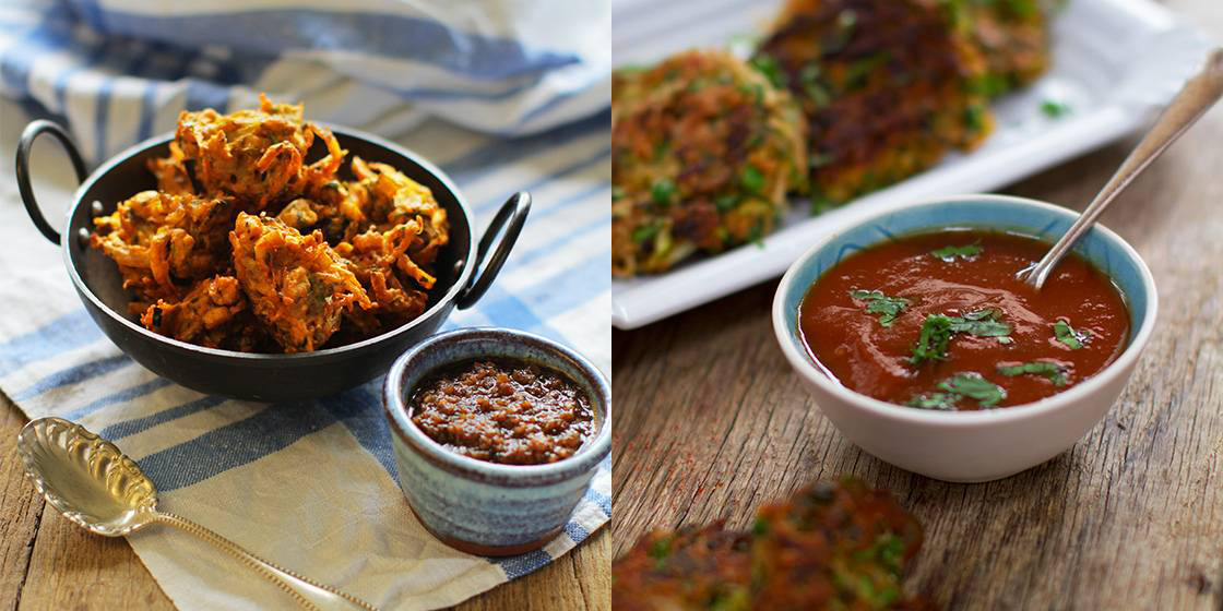 vegetable pakoras with saunth ki chutney