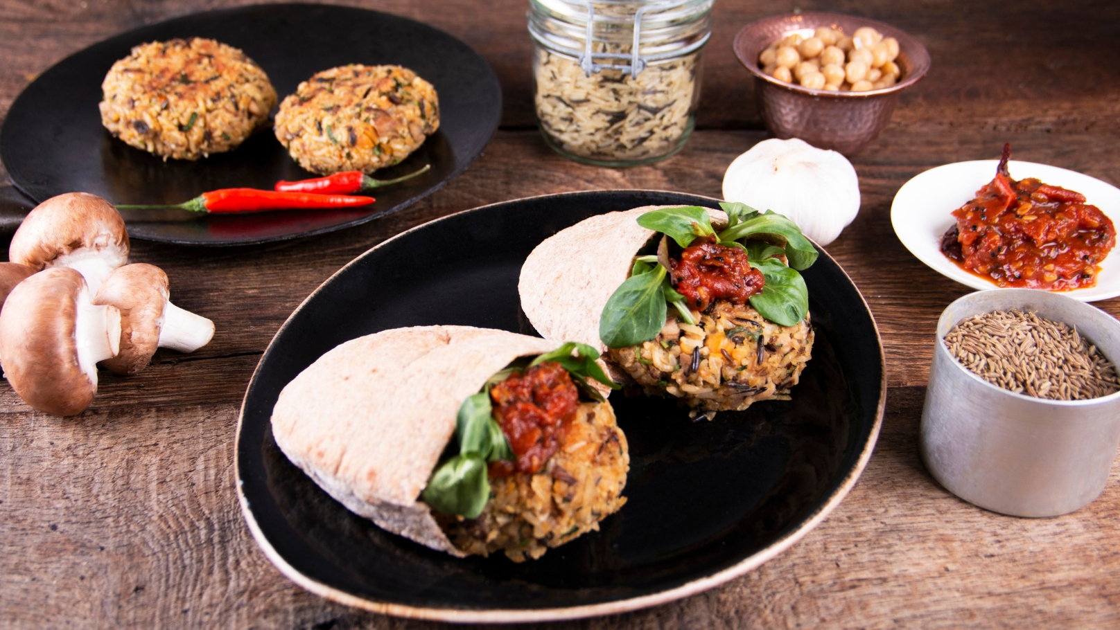 Vegan Wild Rice, Cumin & Chickpea Burgers